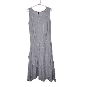 Inizio Italy Gray Striped Sleeveless Midi Dress‎ Pocket Lagenlook Sustainable XL